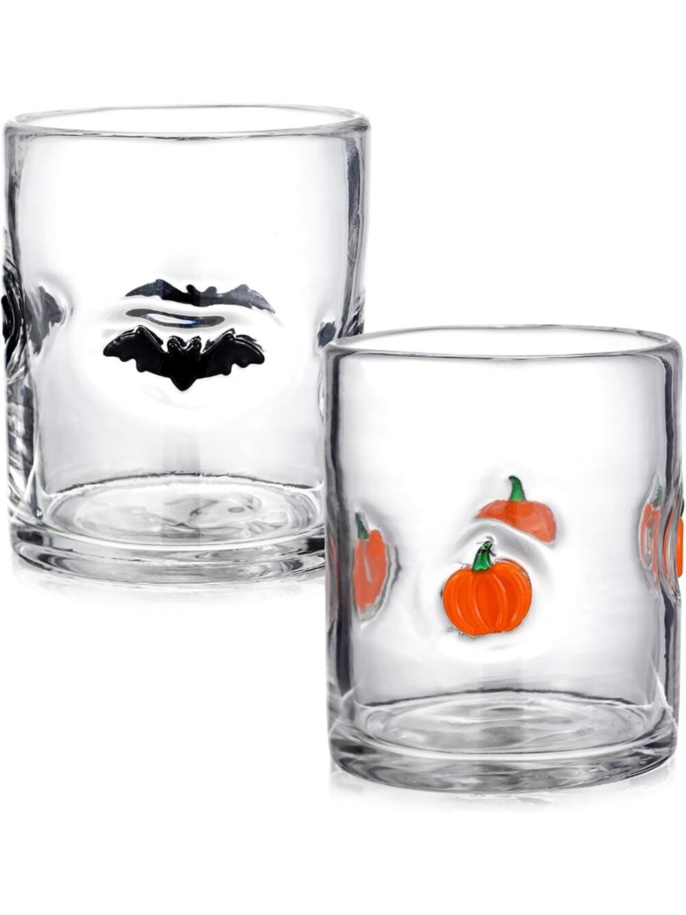 Halloween Juice Glasses Set - 14 Oz Bat & Pumpkin Design - 2 Pcs Party Decor